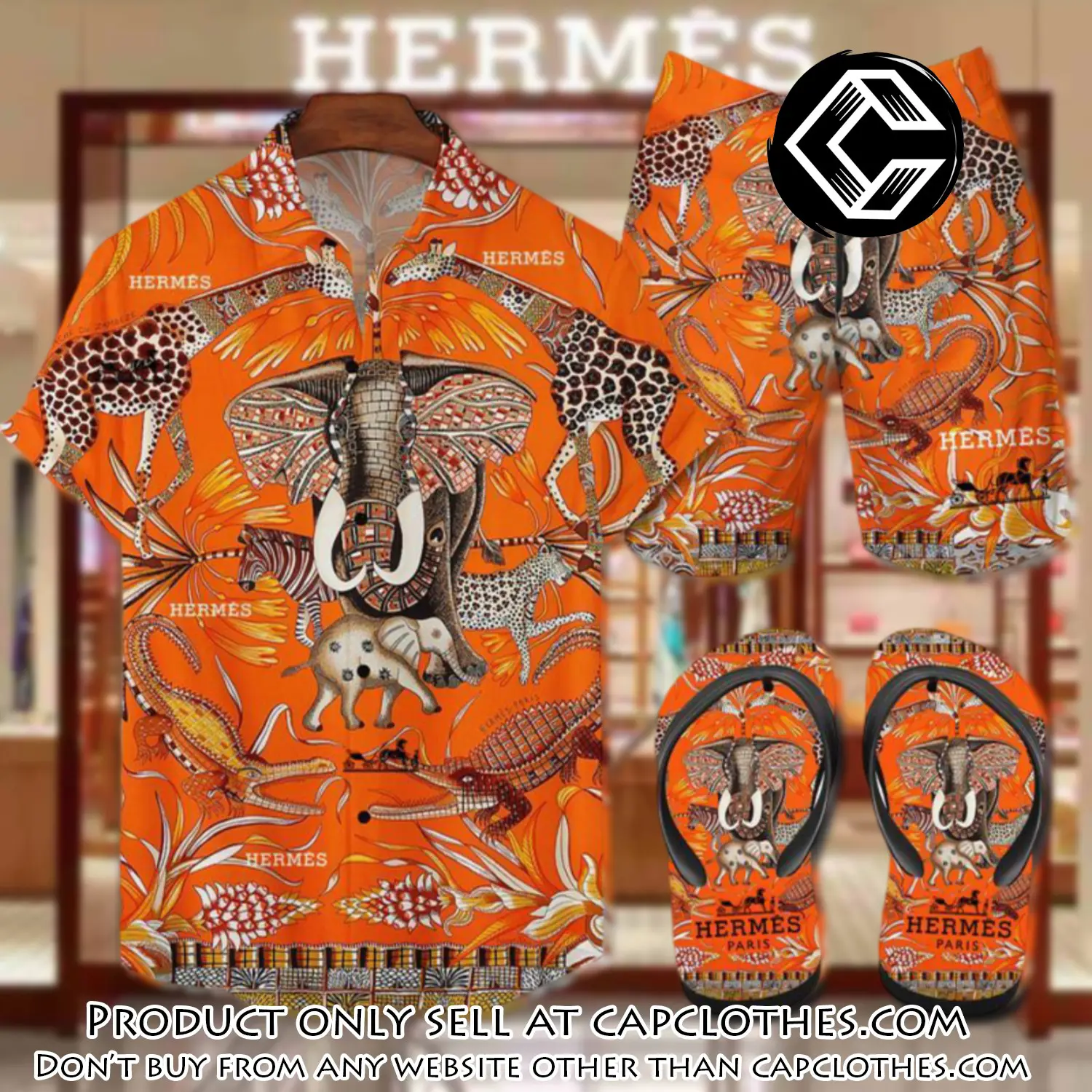 Hermes flip flops and combo hawaii shirt shorts luxury brand summer outfit hsf085 cc5810396